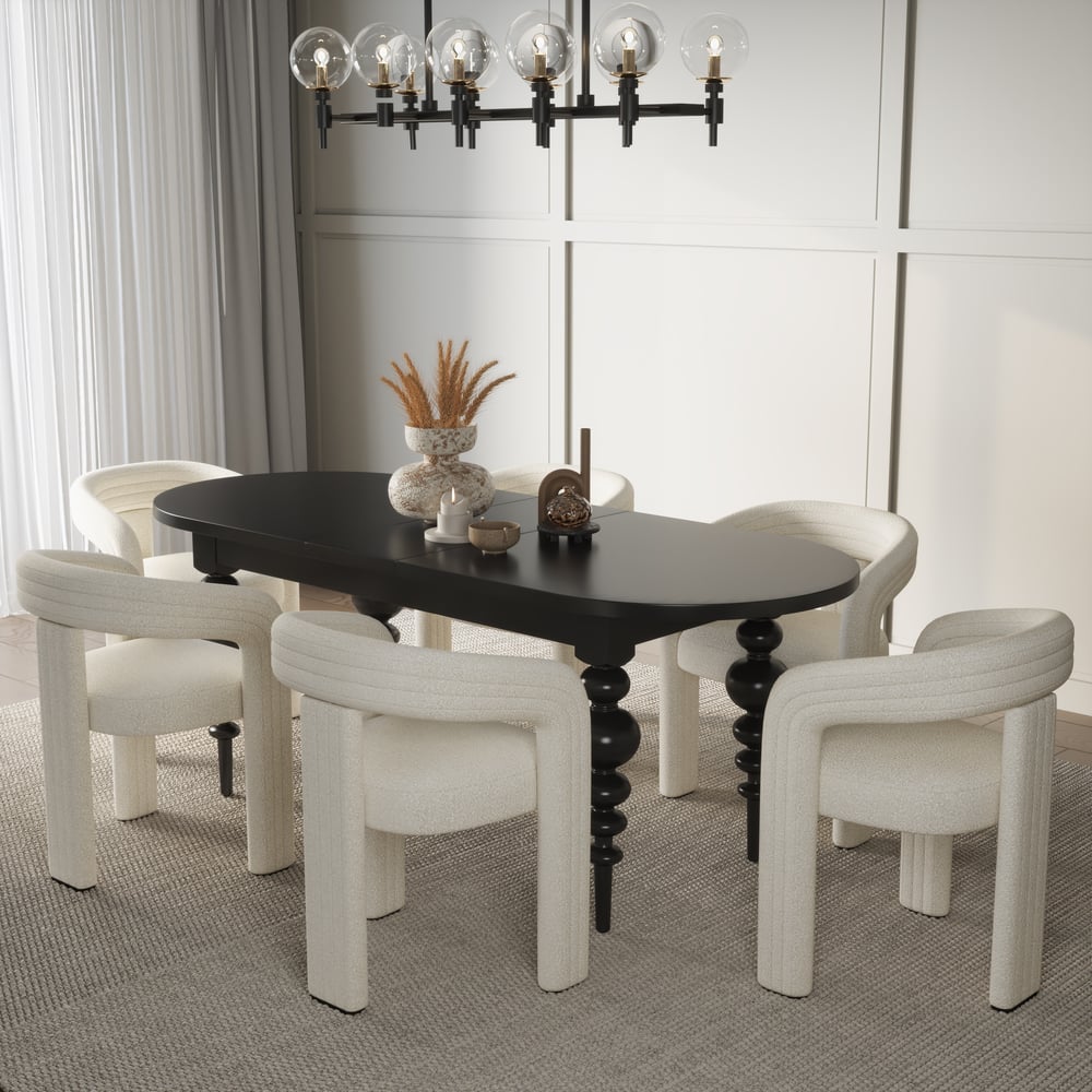 Dining Set 67"-79" Extendable Dining Table Black with 6 Chairs window image