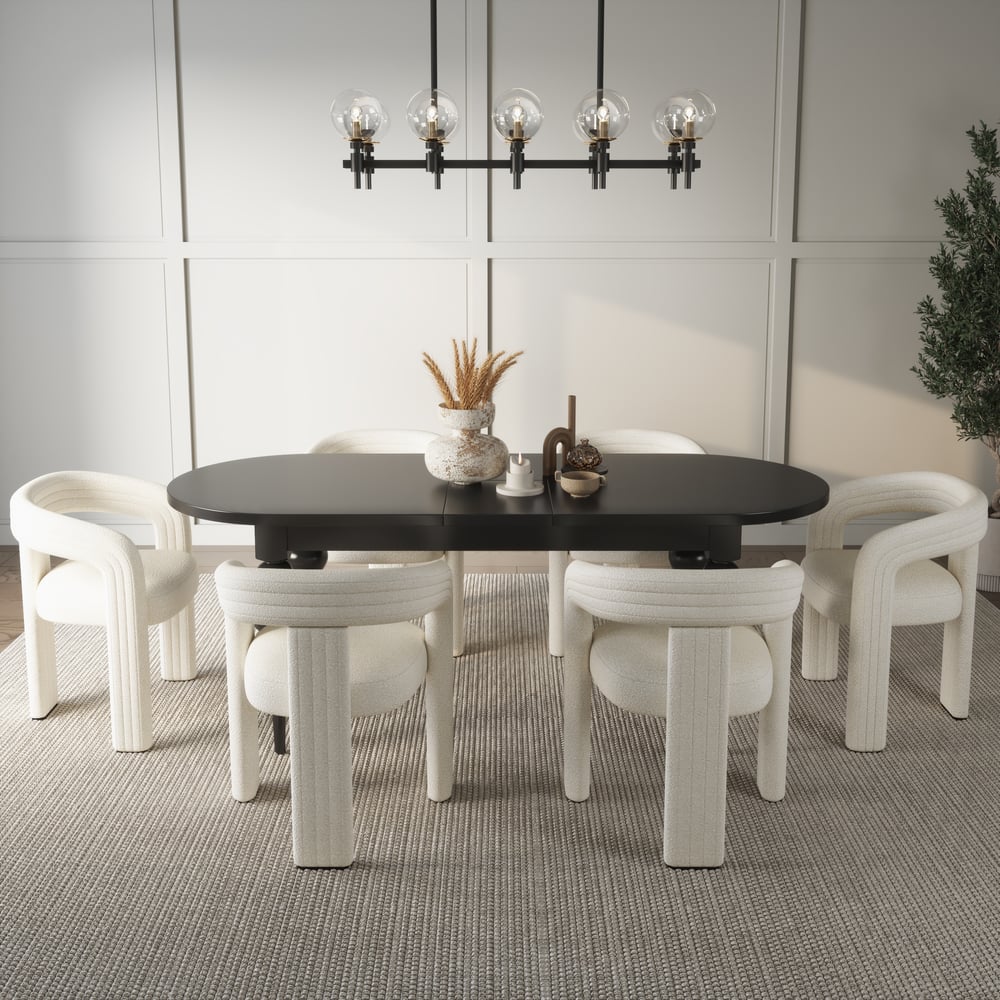 Dining Set 67"-79" Extendable Dining Table Black with 6 Chairs window image
