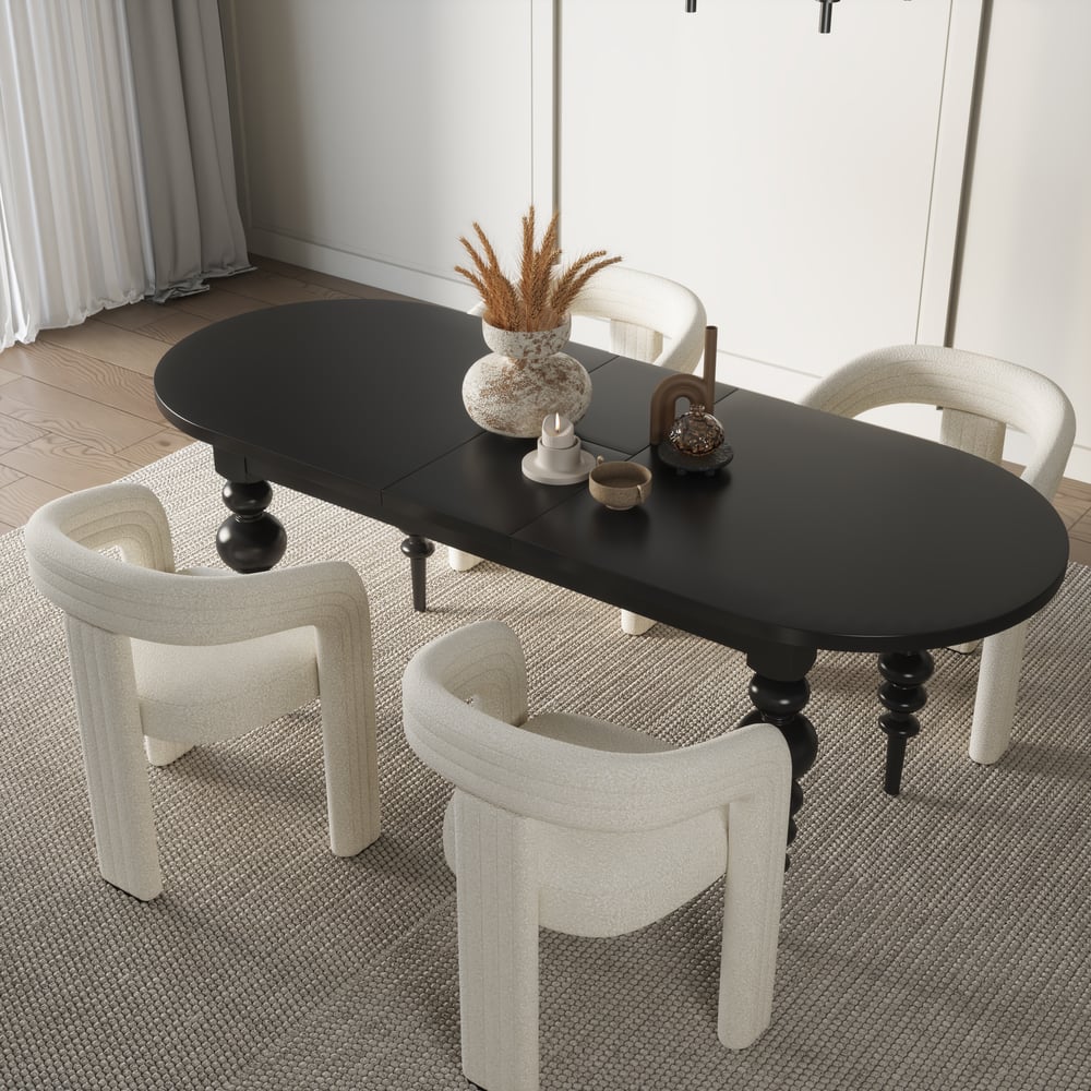 Dining Set 67"-79" Extendable Dining Table Black with 4 Chairs window image