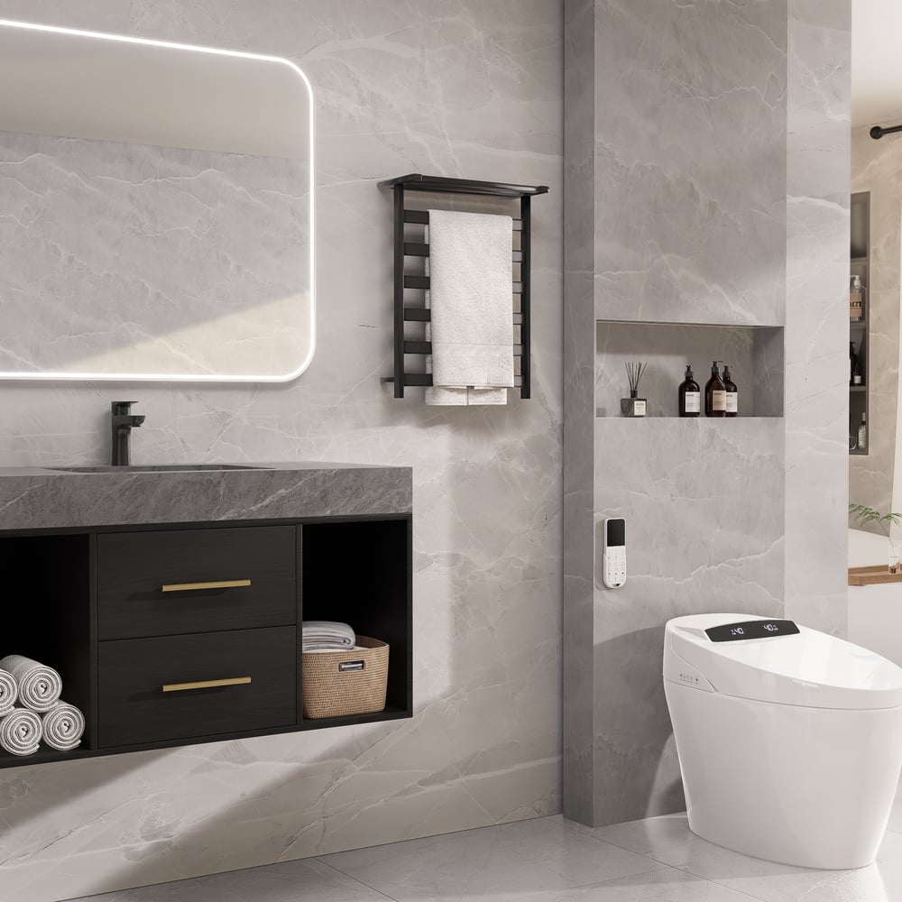 1000mm Floating Bathroom Vanity & Standard Toilet One-Piece Smart Toilet Wall Outlet window image