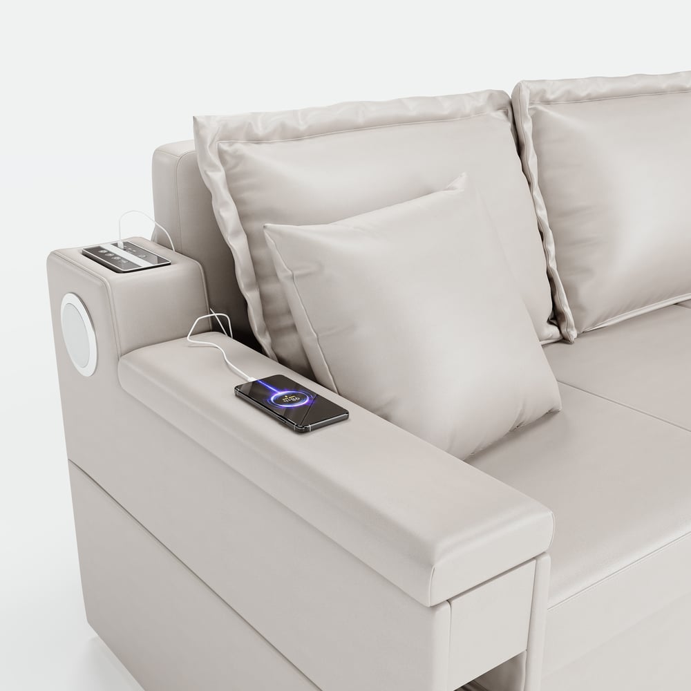 Łóżko rozkładane 2103mm, pełna rozkładana sofa, tapicerowana skórzana schowek z głośnikiem obraz okna