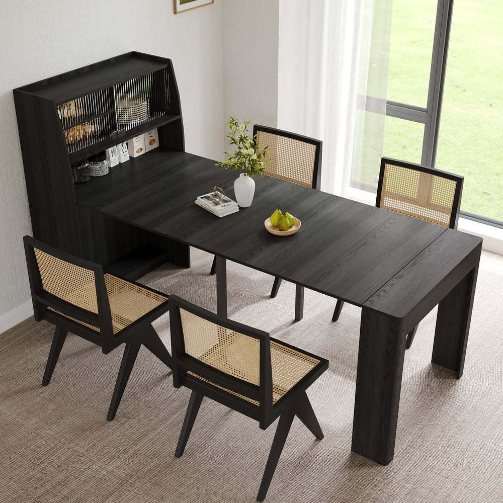 Dining Set 70.9'' Extendable Dining Table Black with 4 Chairs window image