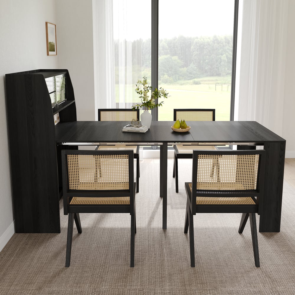 Dining Set 70.9'' Extendable Dining Table Black with 4 Chairs window image