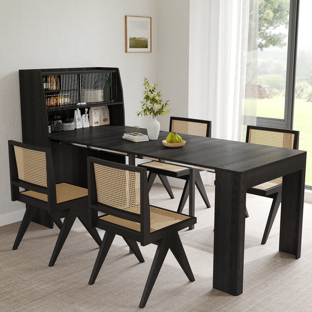 Dining Set 70.9'' Extendable Dining Table Black with 4 Chairs window image