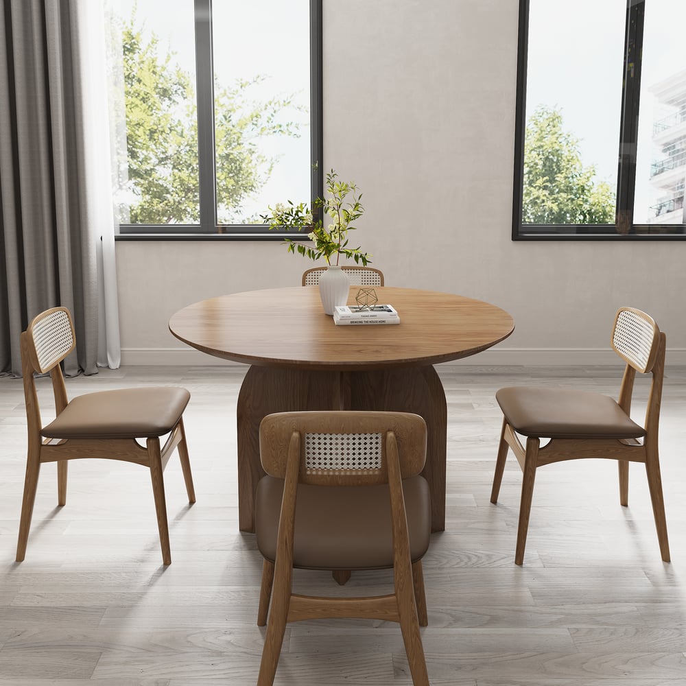 Set de mesa de comedor y 4 sillas de comedor de nogal de 1000 mm Imagen de ventana