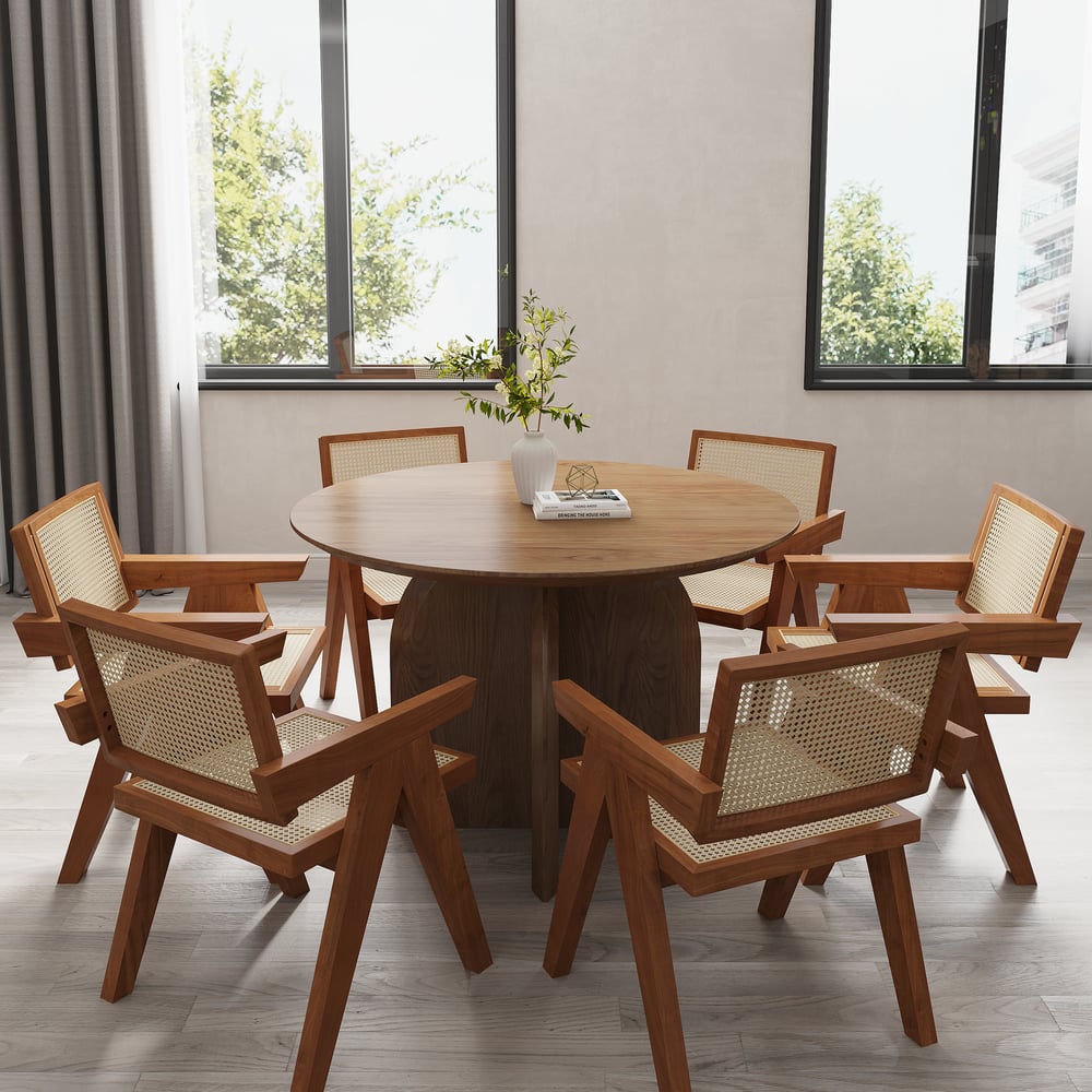 Ensemble table à manger et 6 chaises de salle à manger en noyer de 1000 mm image de fenêtre