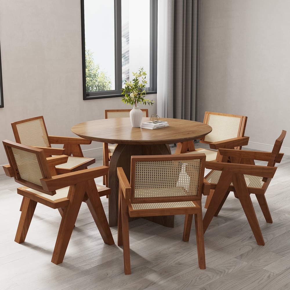 Ensemble table à manger et 6 chaises de salle à manger en noyer de 1000 mm image de fenêtre