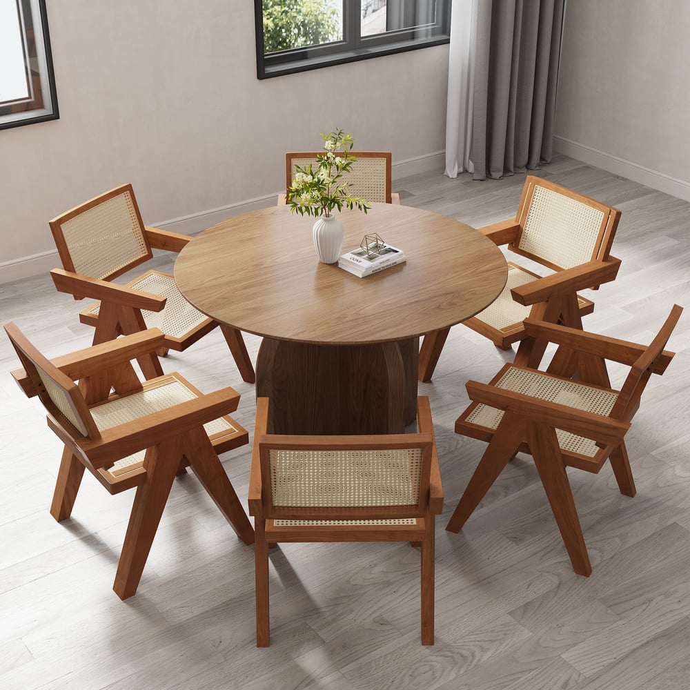 Ensemble table à manger et 6 chaises de salle à manger en noyer de 1000 mm image de fenêtre