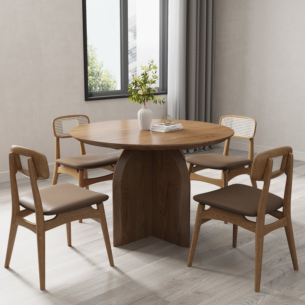 Set de mesa de comedor y 4 sillas de comedor de nogal de 1000 mm Imagen de ventana