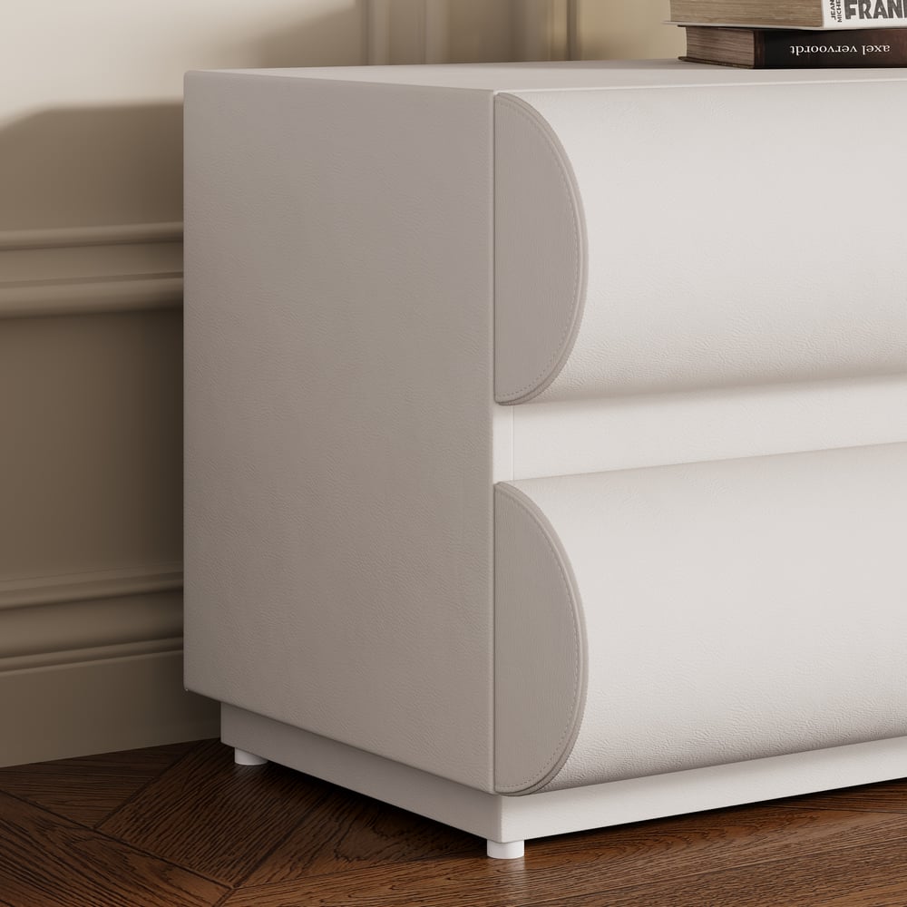 Meuble TV en cuir synthétique Humply avec 8 tiroirs de 201 cm en blanc image de fenêtre