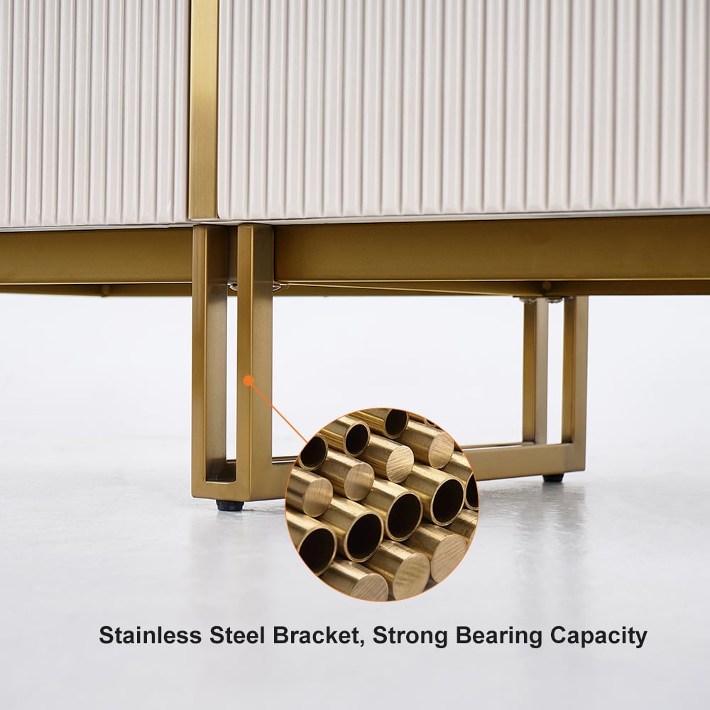 Meuble TV Grovyn avec plateau en grès fritté de 220 cm en blanc cassé image de fenêtre