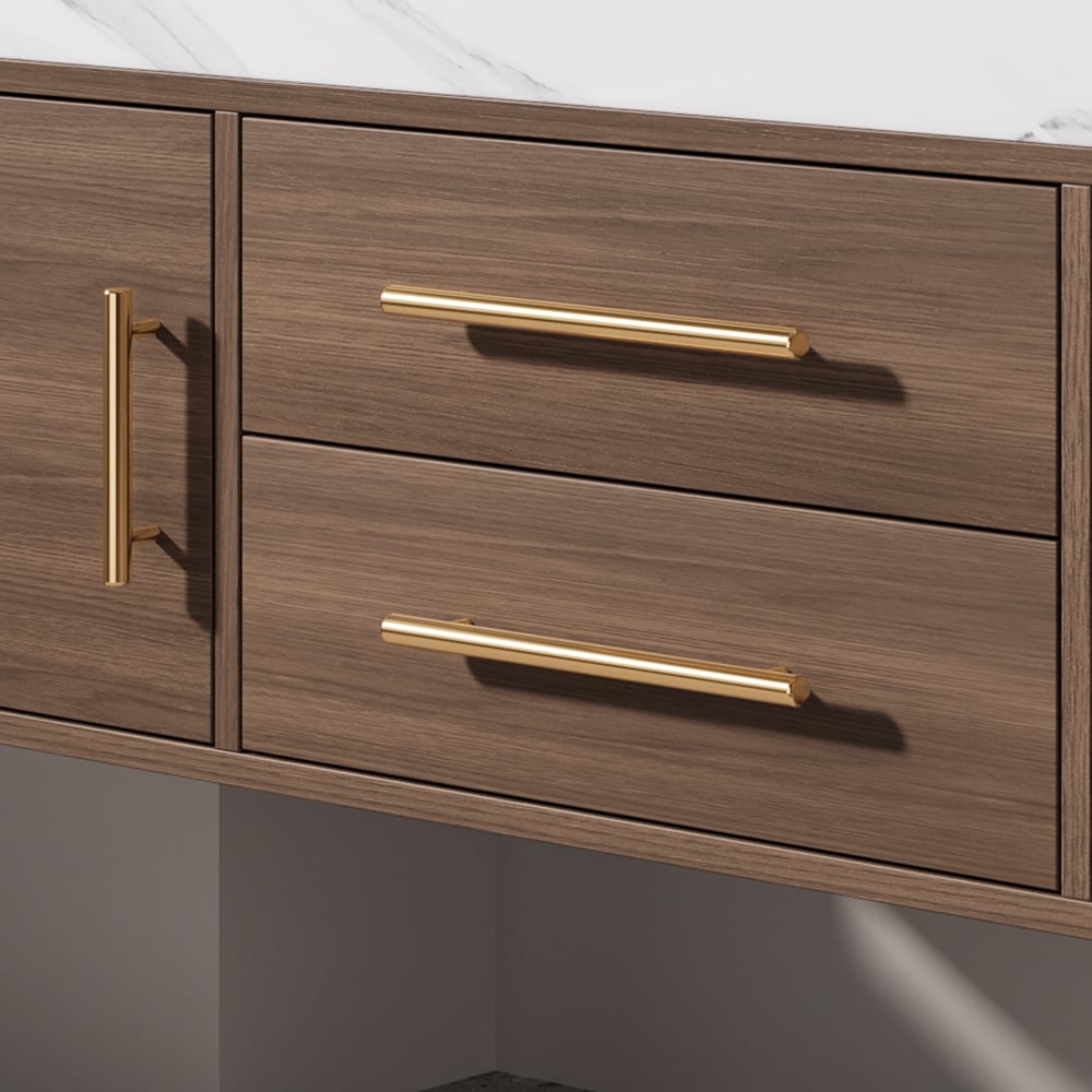 Modern Walnut 1000 mm Wall Mounted Bathroom Cabinet with Stone Finish window image