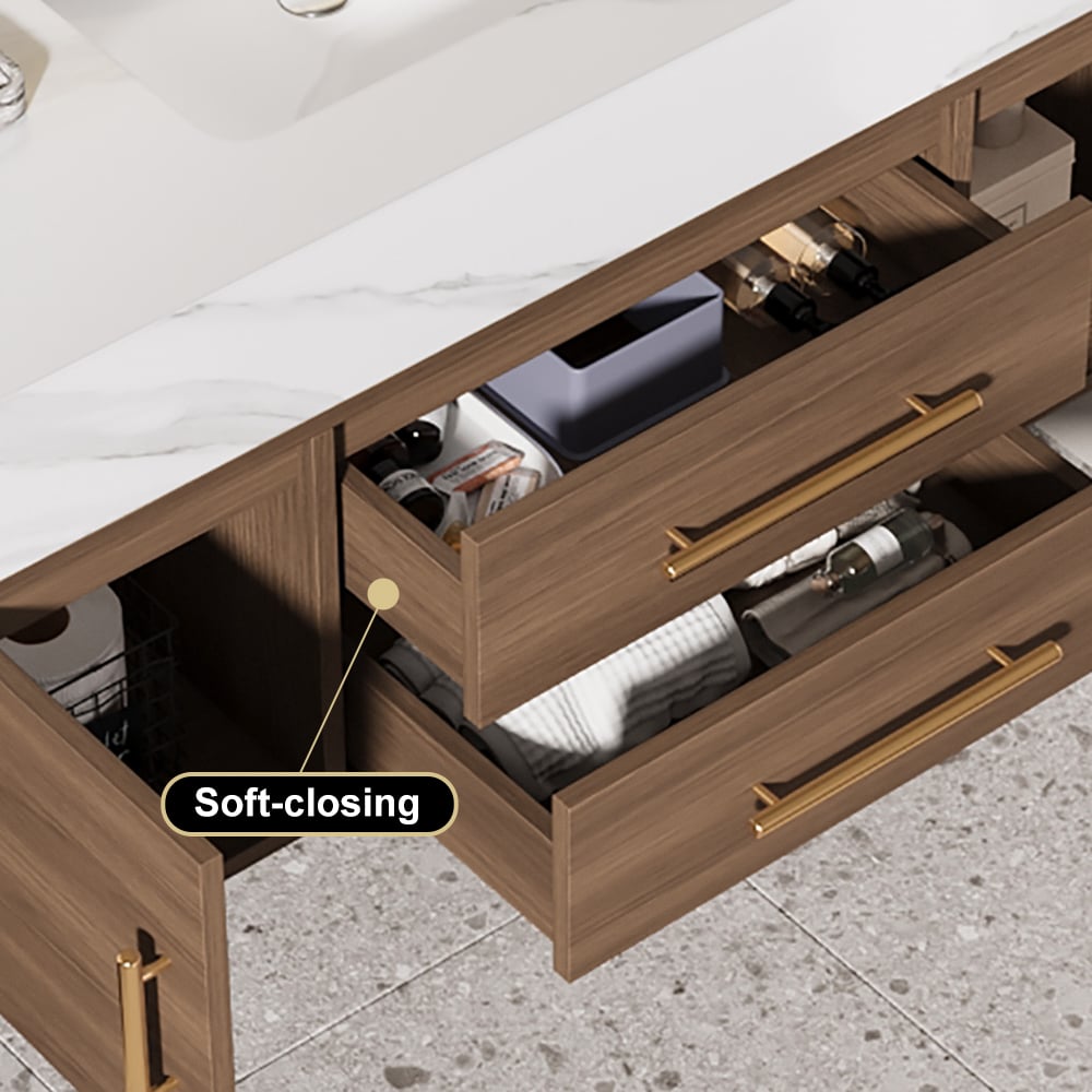 100cm Walnut Bathroom Vanity & LED Mirror Cabinet Set window image