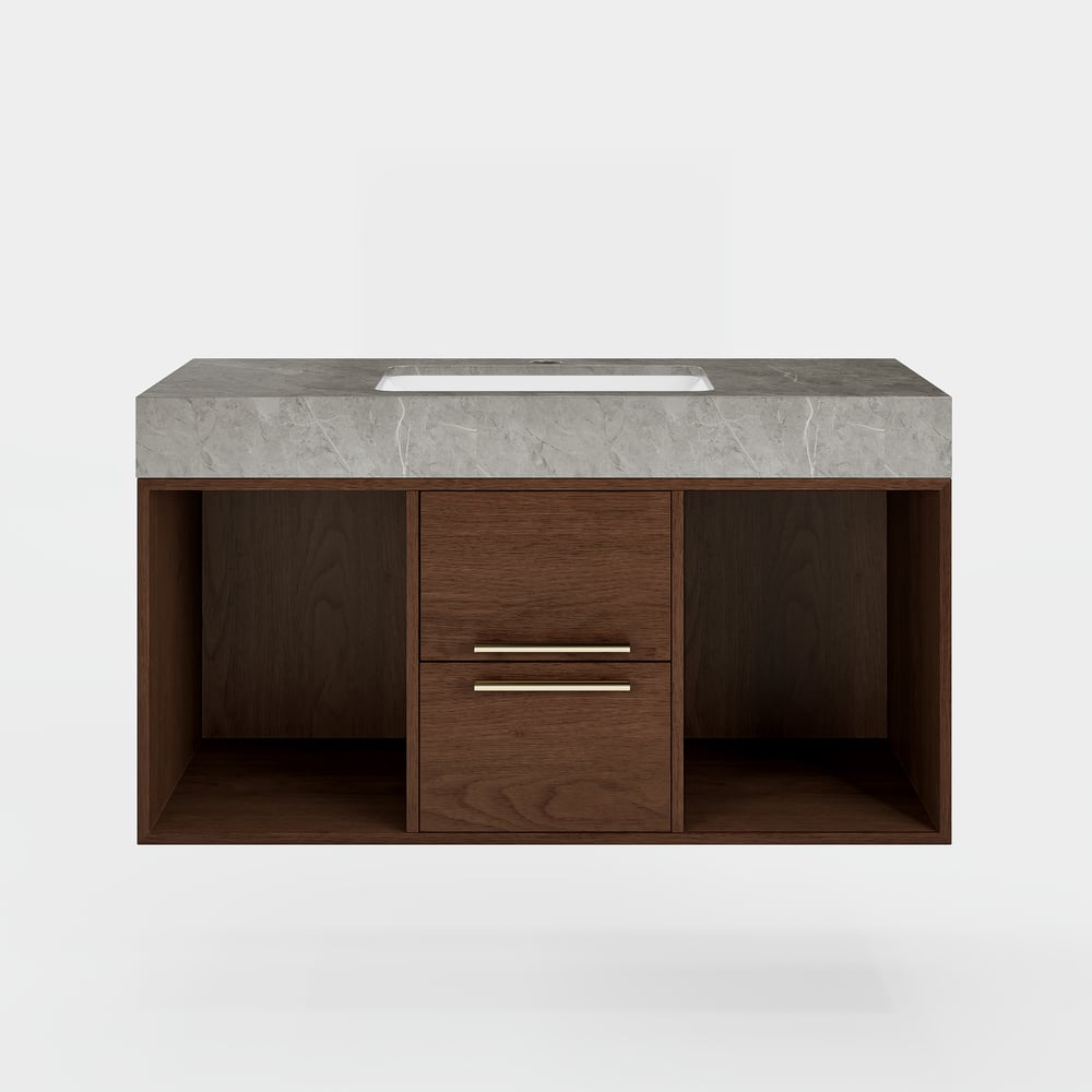 Vanité blanche flottante de 1000 mm avec évier en pierre frittée image de fenêtre