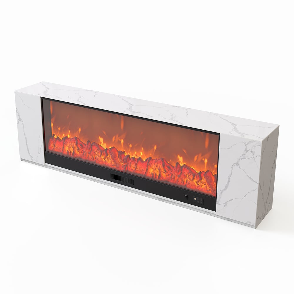 79" Sintered Stone Electric Fireplace TV Stand with Remote Control