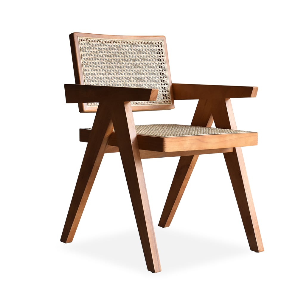 Archic Series Set of 4 Japandi Modern Folding Wood Dining Chairs Walnut window image