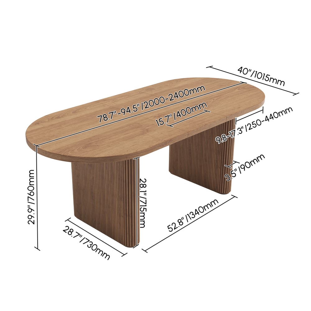 Table à manger ovale extensible de style japonais, finition noyer Poids, dimensions, image