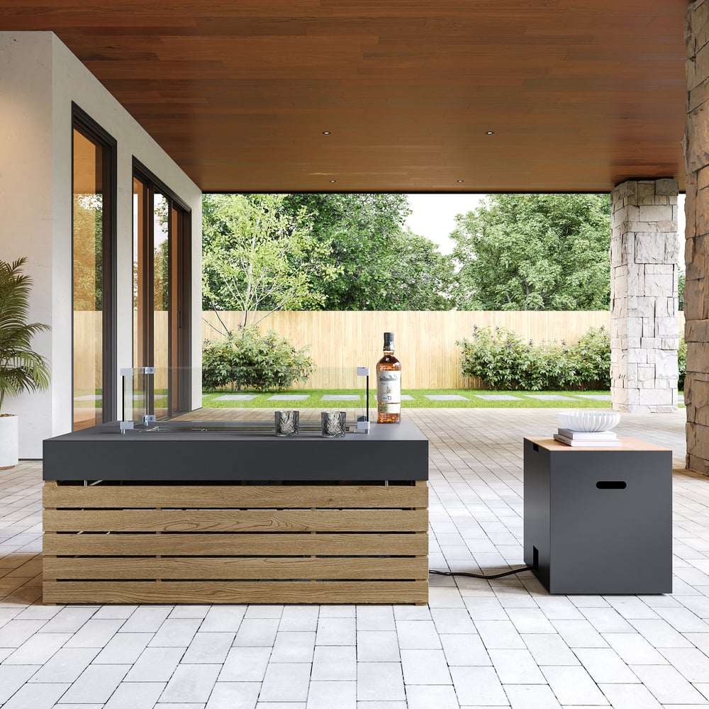 Table de foyer au propane Axis de 39 po avec couvercle de réservoir de propane en verre, ensemble de 2 image de fenêtre