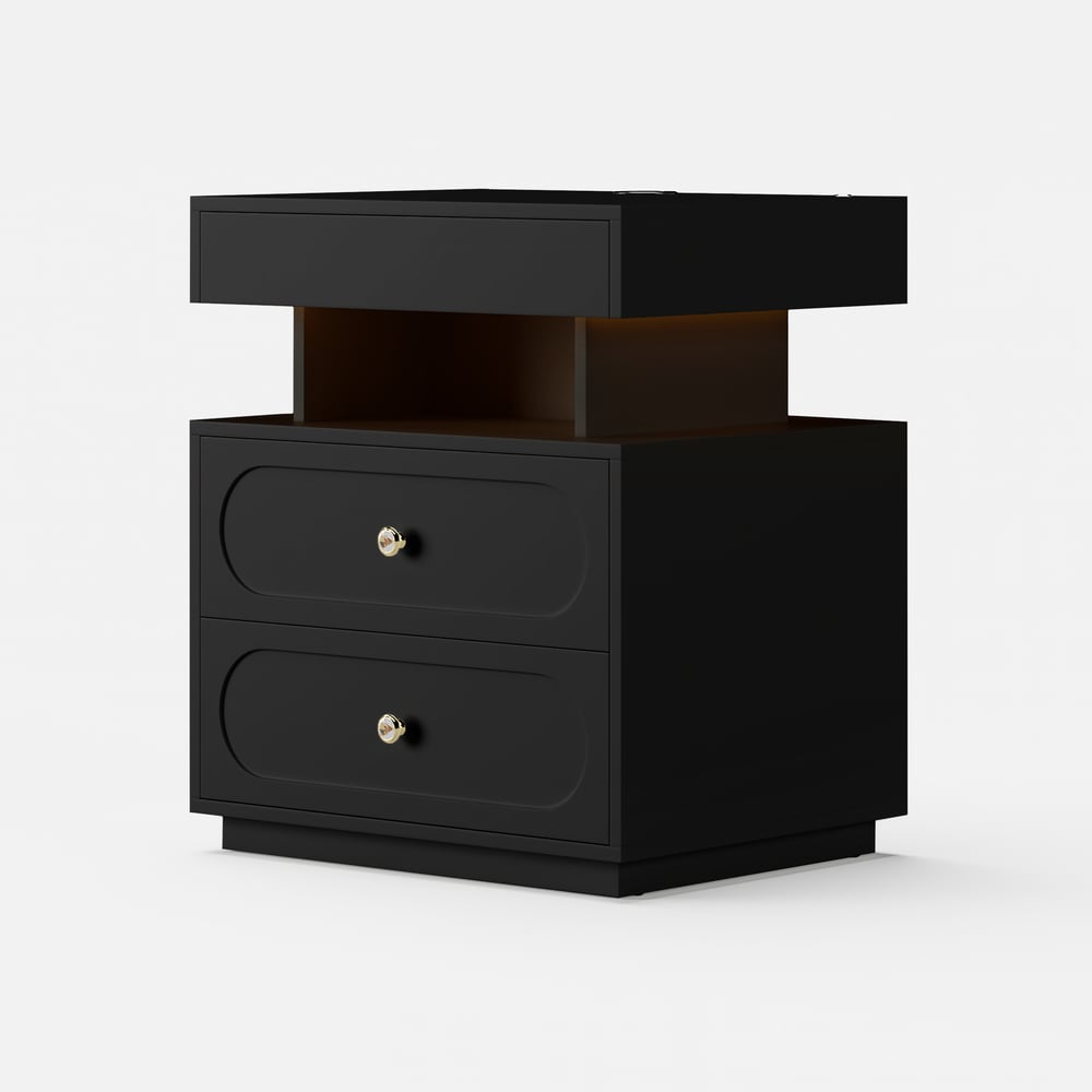 Krila Floating 3-Drawer LED Smart Nightstand with Light Set of 2 window image