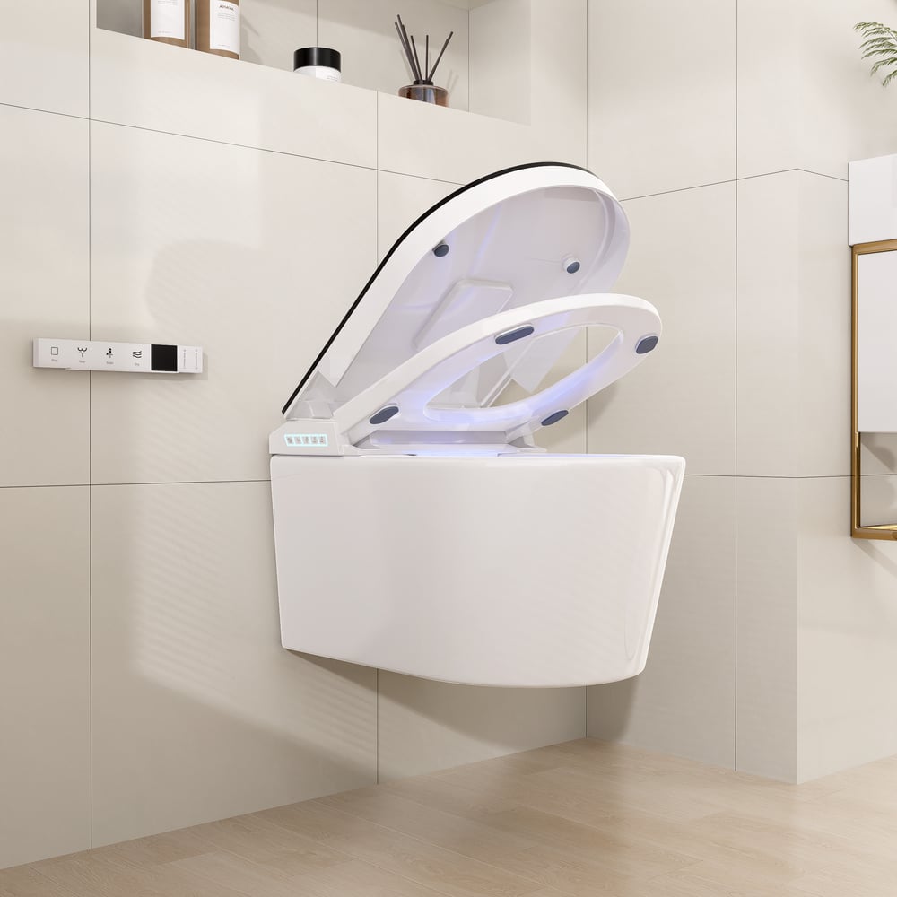 Modern Smart One-Piece Wall-Mounted Elongated Automatic Toilet and Bidet with Seat window image