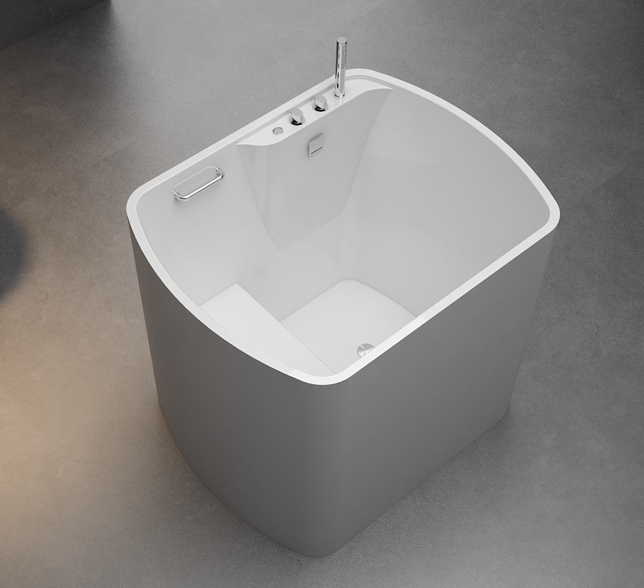 Baignoire balnéo ovale de 100 cm, baignoire profonde avec contrôle thermostatique et 12 jets de massage image de fenêtre