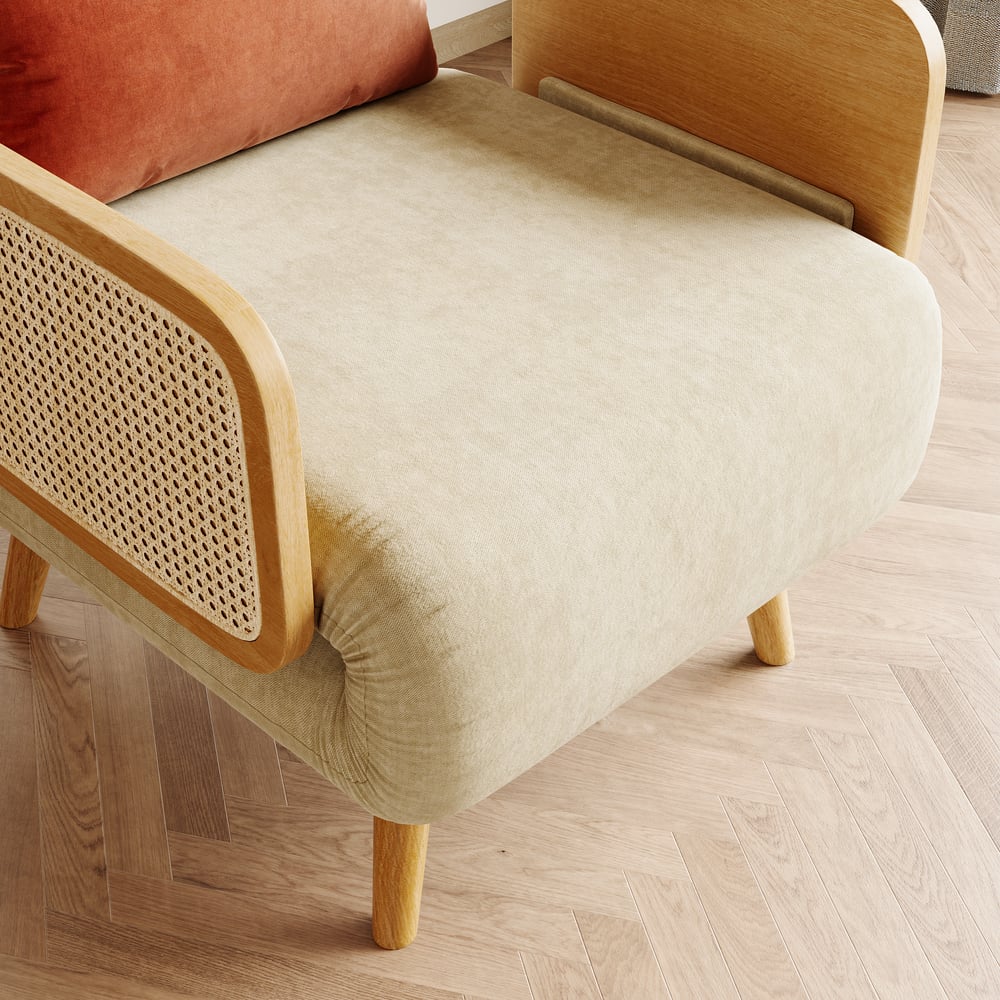 Upholstered 1-seater sofa bed in linen and cotton fabric - beige window image