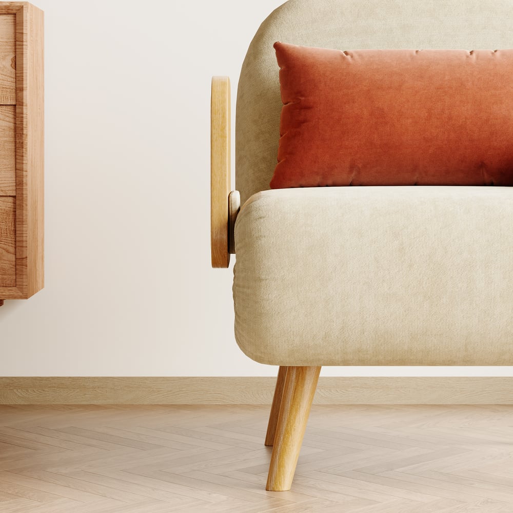 Upholstered 1-seater sofa bed in linen and cotton fabric - beige window image