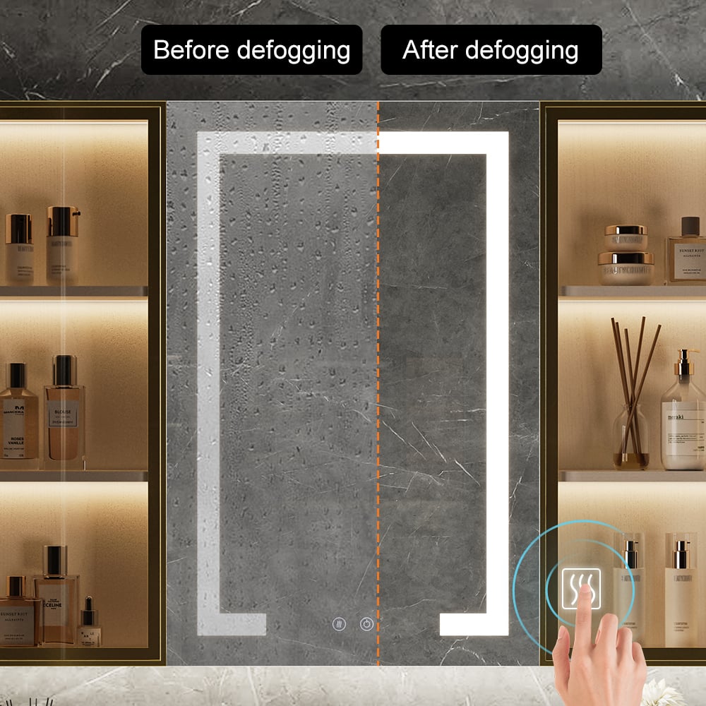 40" Wooden Framed Medicine Cabinet LED Mirror with doors Wall-mounted  window image