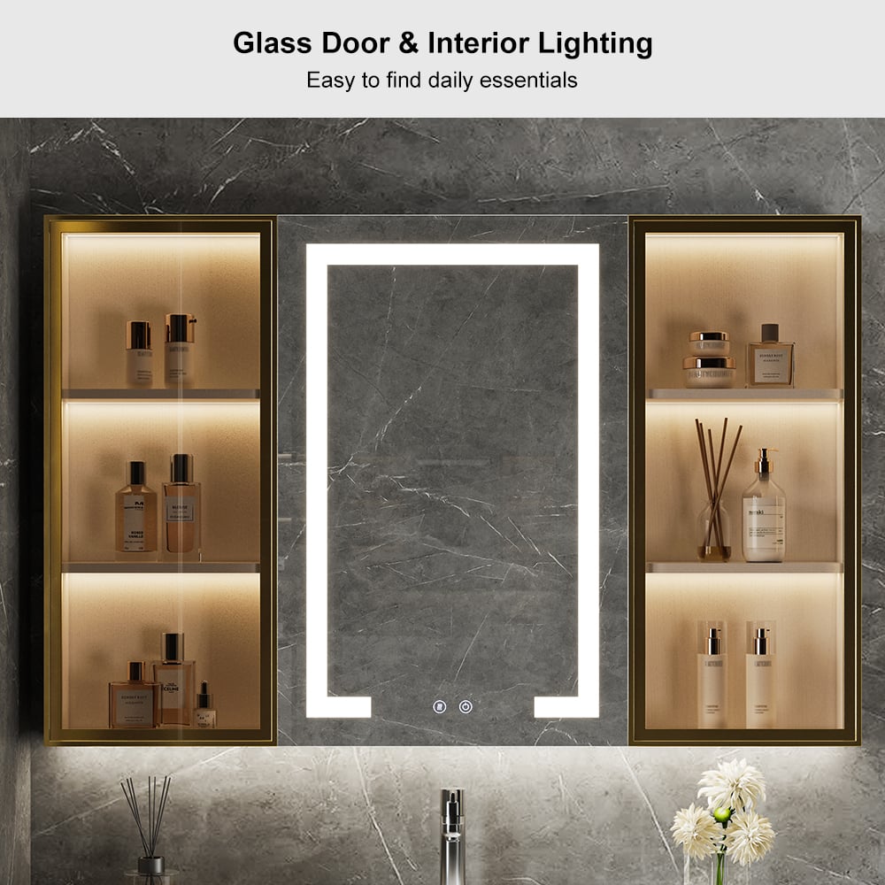 40" Wooden Framed Medicine Cabinet LED Mirror with doors Wall-mounted  window image