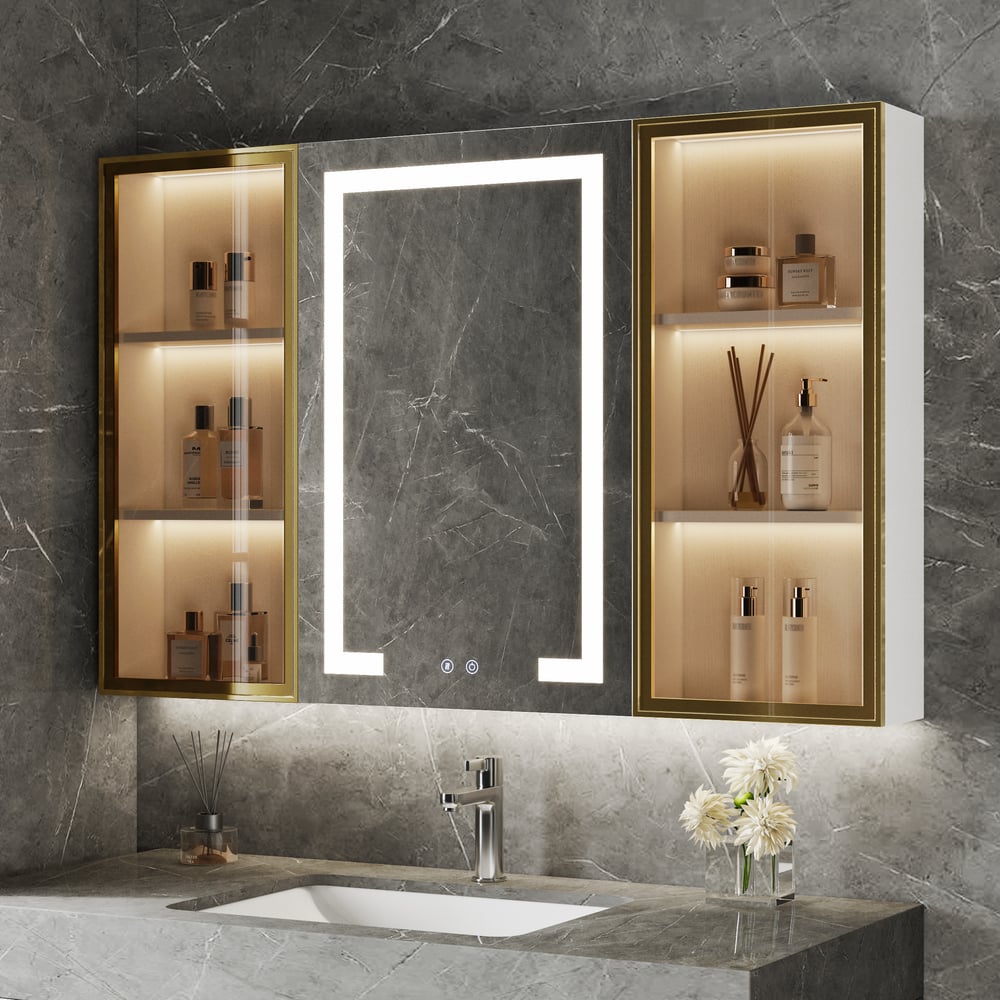 40" Wooden Framed Medicine Cabinet LED Mirror with doors Wall-mounted  window image
