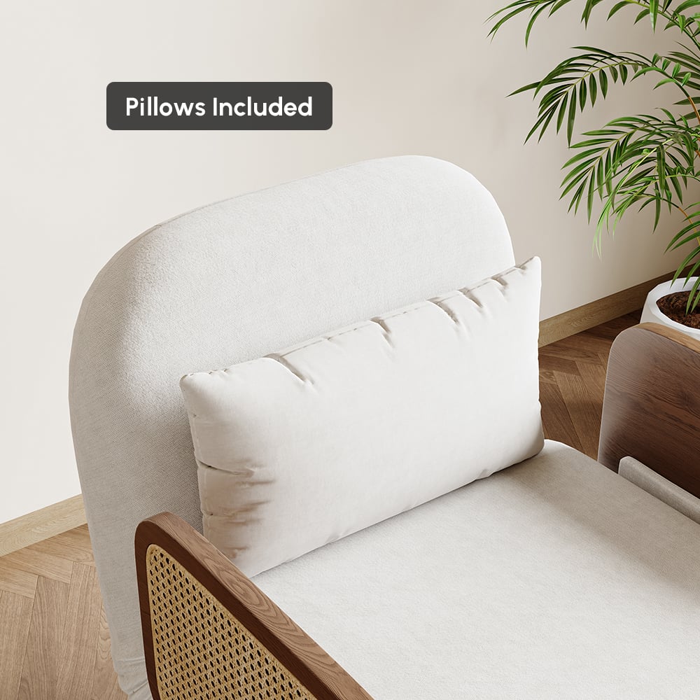 Čalouněná 1-místná rozkládací pohovka ze sametové tkaniny - bílá obrázek okna