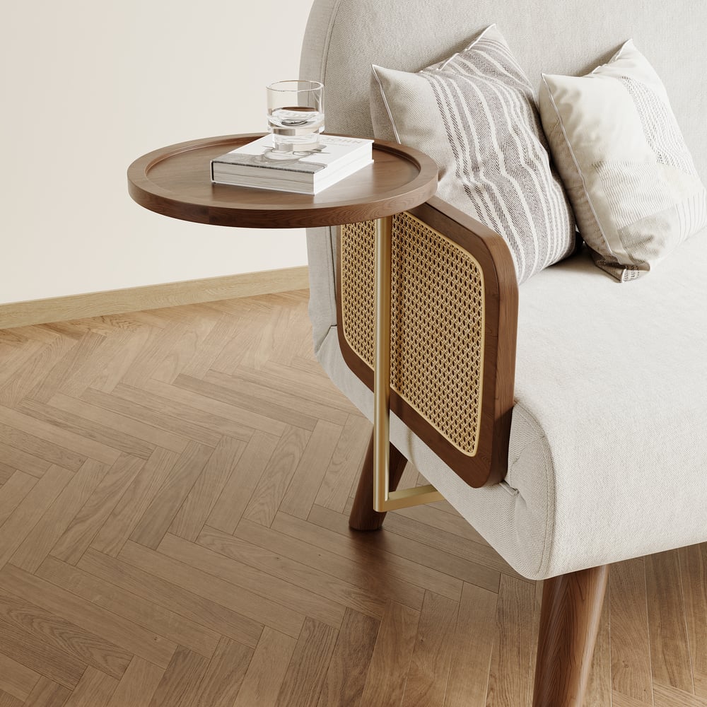 Sofá-cama estofado de 3 lugares em tecido de veludo com bandeja - branco Imagem da janela