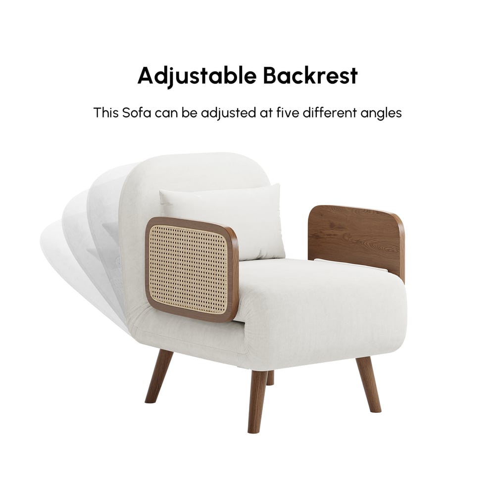 Čalouněná 1-místná rozkládací pohovka ze sametové tkaniny - bílá obrázek okna