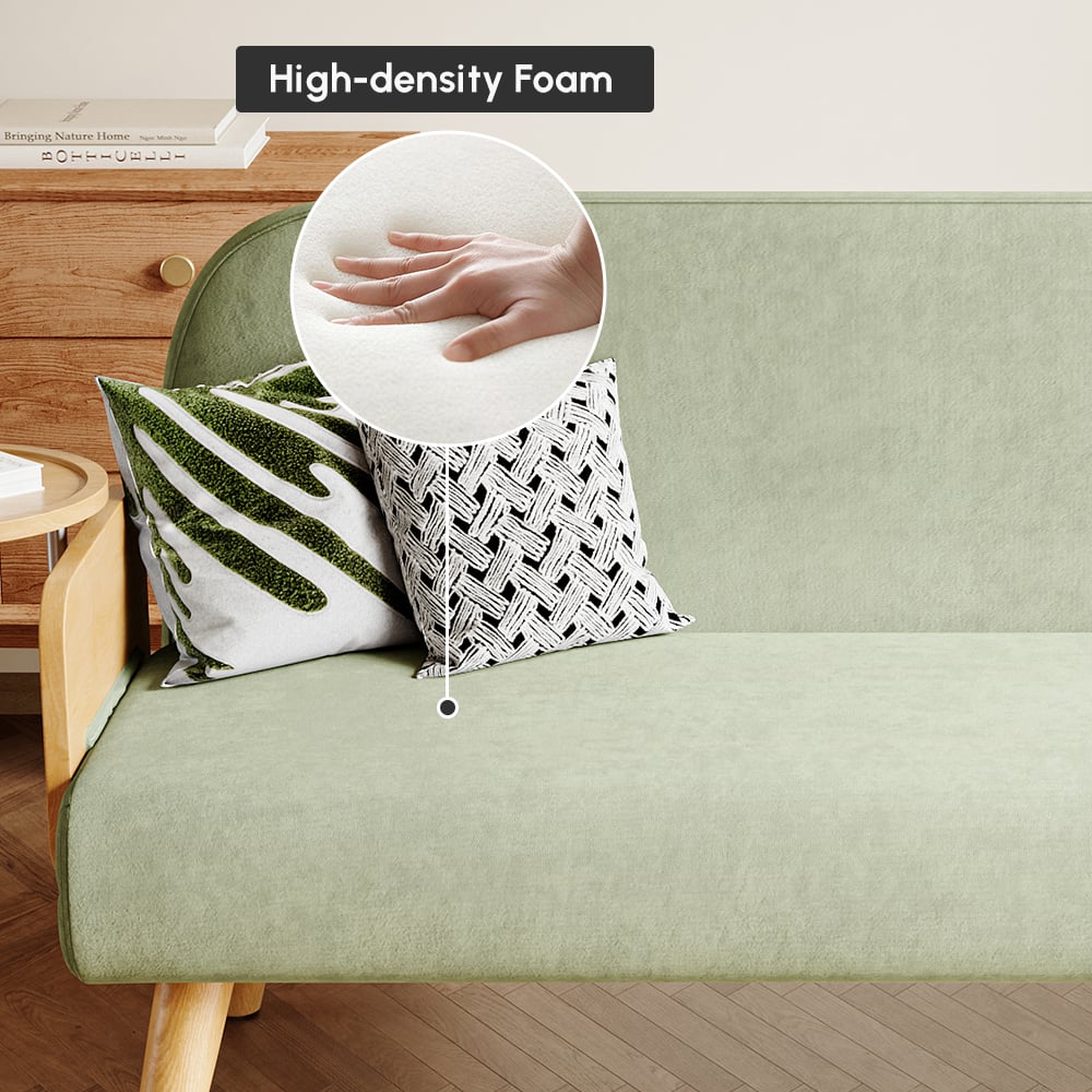 3-seater upholstered sofa bed in velvet fabric with tray - green window image