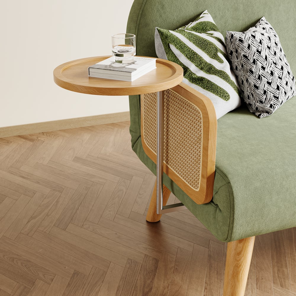 3-seater upholstered sofa bed in velvet fabric with tray - green window image