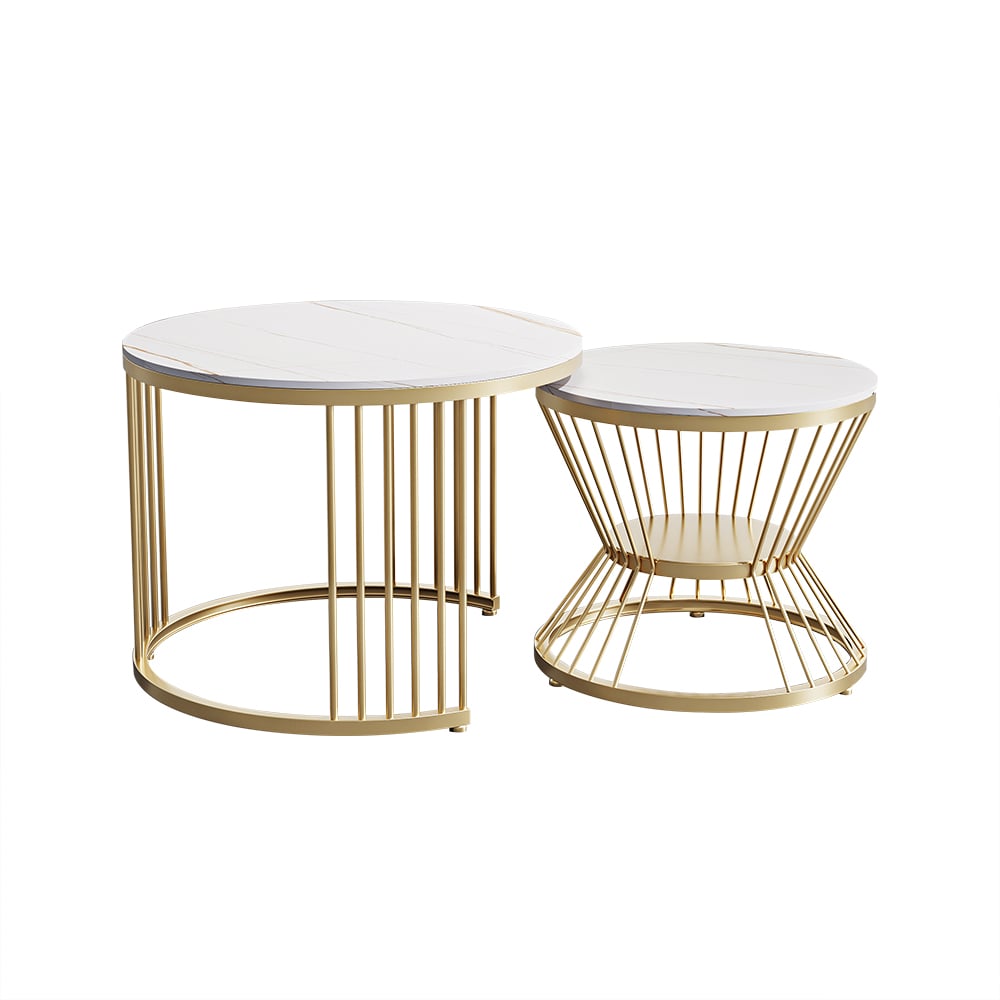 Aurora 79" Leather Fluted Sofa Set with Round 2-Piece Nesting Coffee Table window image