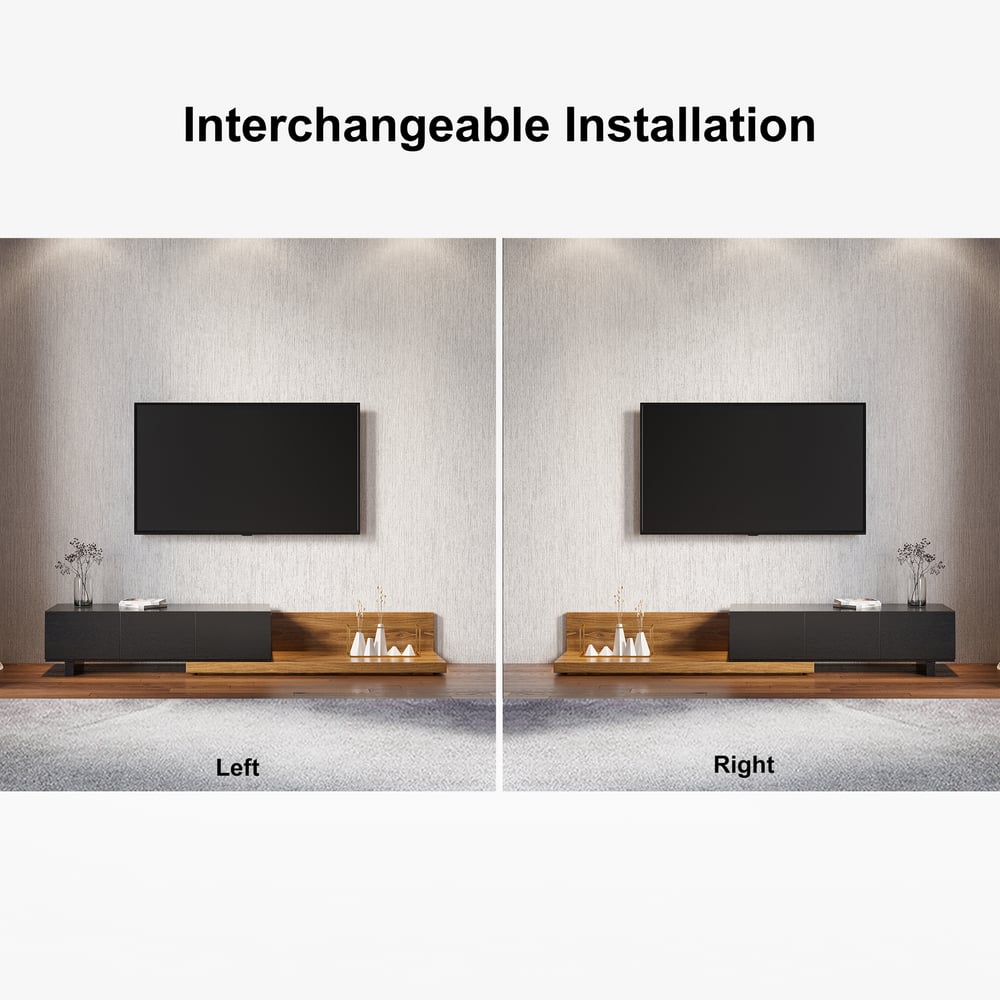 Meuble TV extensible Crator avec 3 tiroirs de 120 cm en noir et noyer image de fenêtre