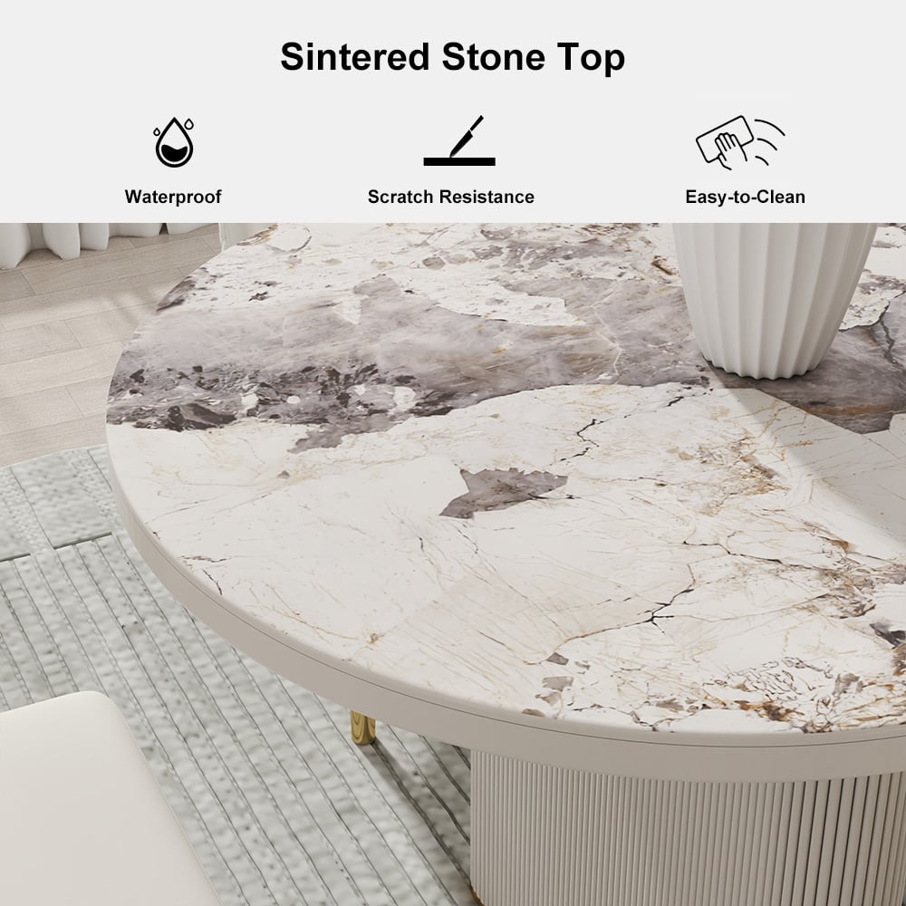 Modern 79"-95" Extendable Oval Natural Matte Sintered Stone Dining Table, Seats 6-10 window image