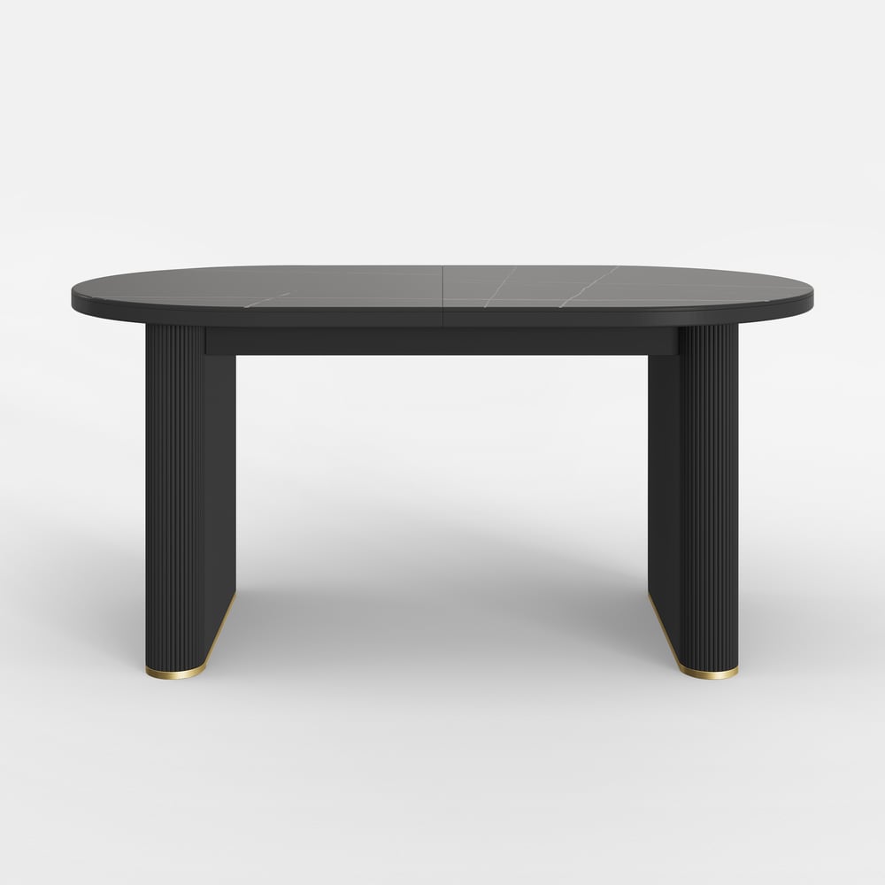 79"-95" Oval Extendable Sintered Stone Top Dining Table Black Seats 8-10 window image