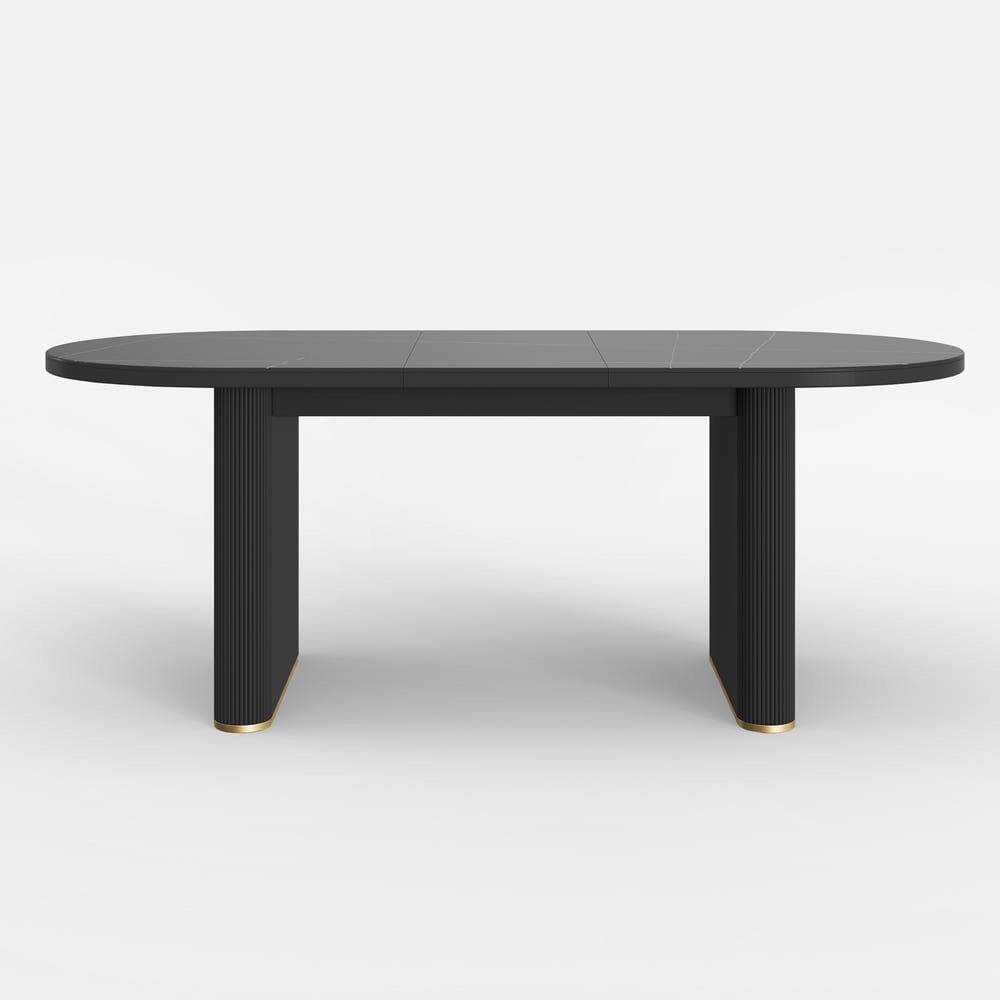 79"-95" Oval Extendable Sintered Stone Top Dining Table Black Seats 8-10 window image