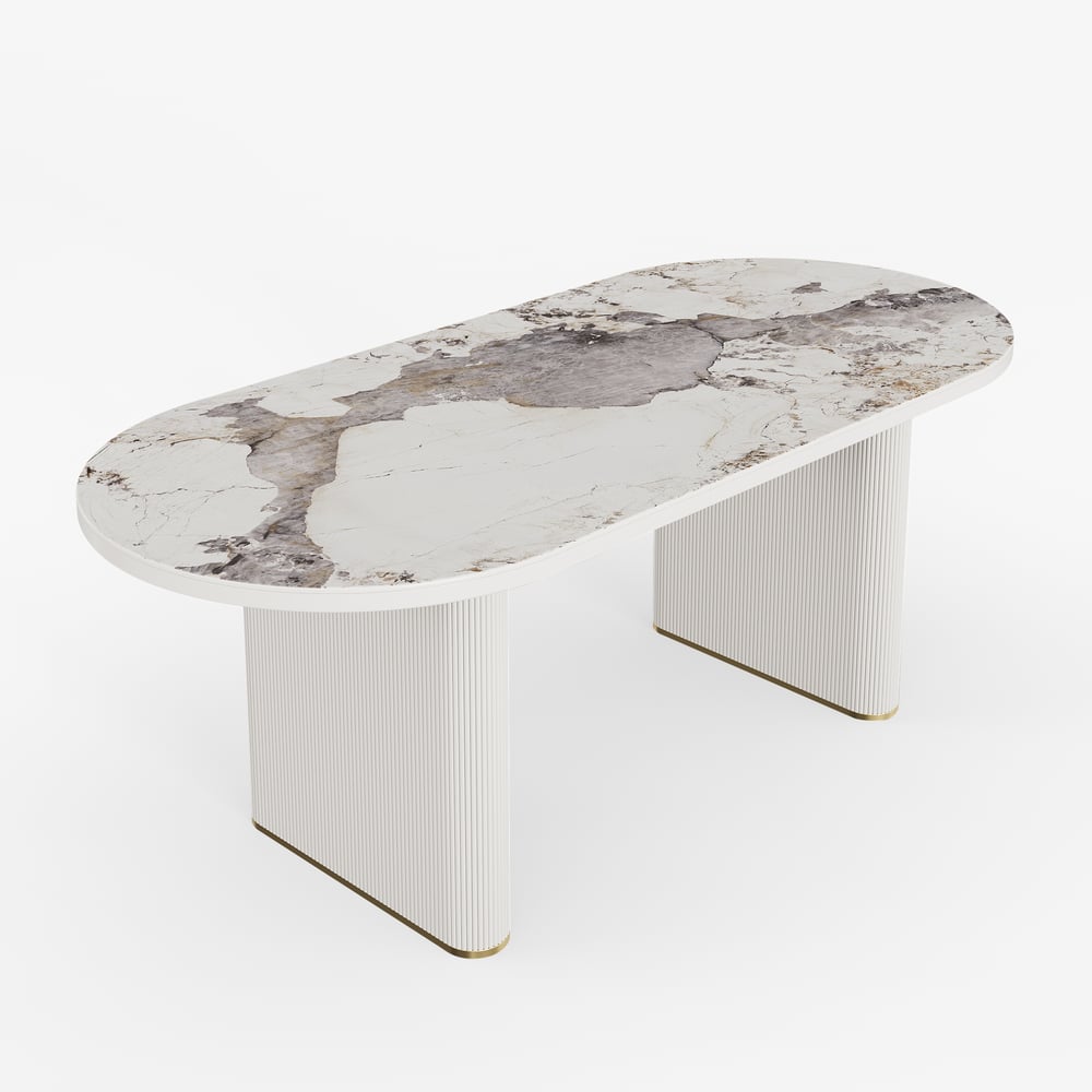 Modern 79"-95" Extendable Oval Natural Matte Sintered Stone Dining Table, Seats 6-10 window image