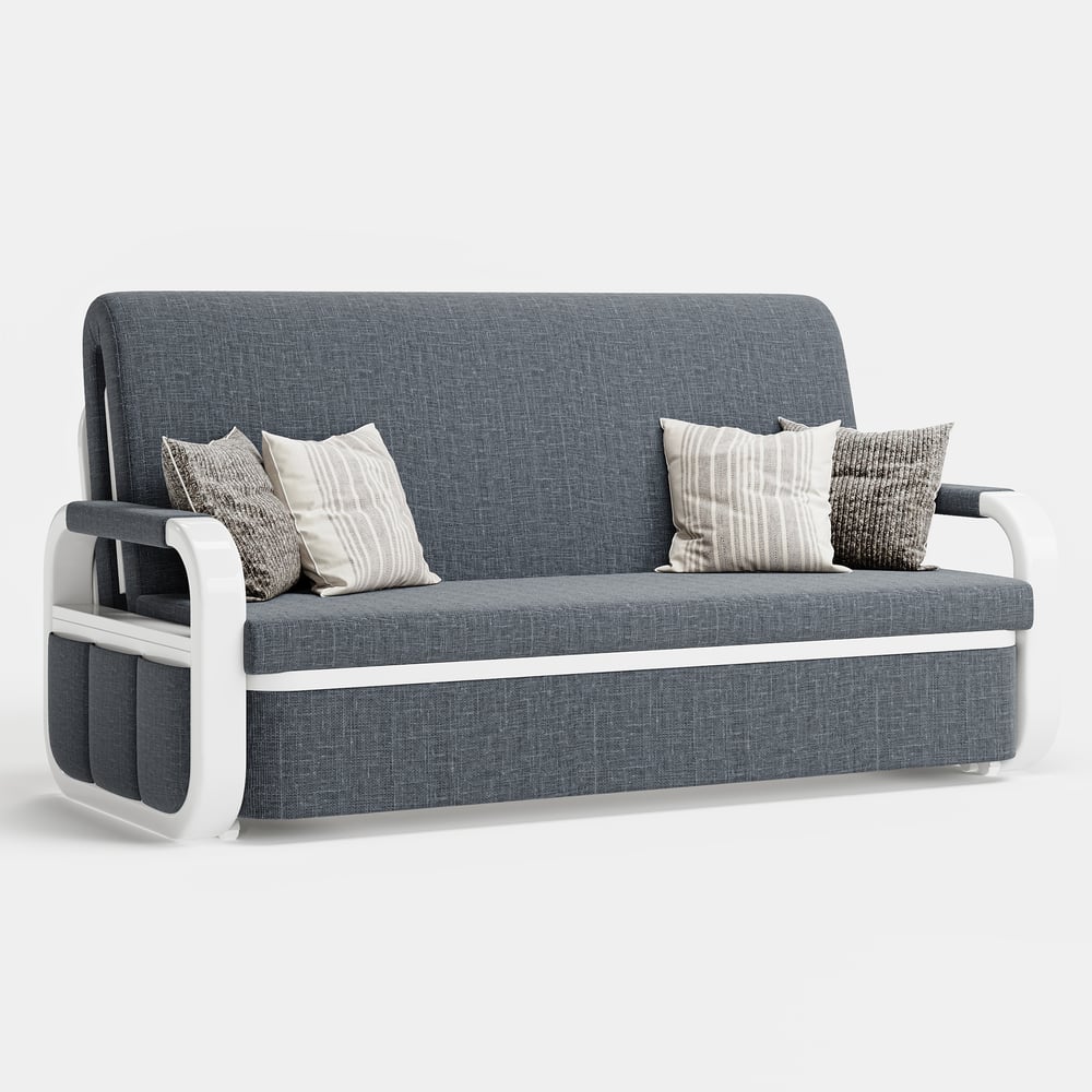 158 cm 2-seater convertible linen and cotton sofa bed in dark gray window image