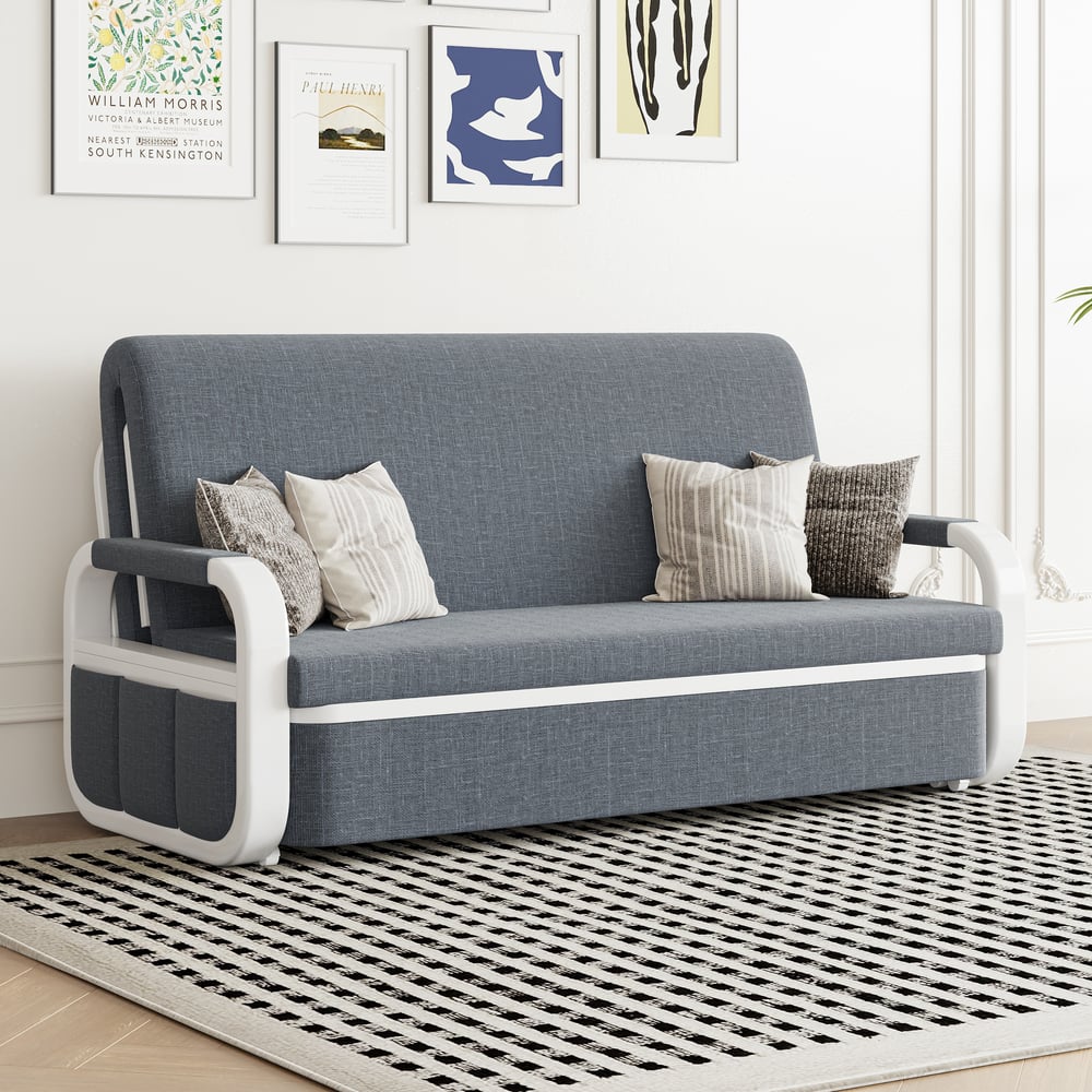 158 cm 2-seater convertible linen and cotton sofa bed in dark gray window image