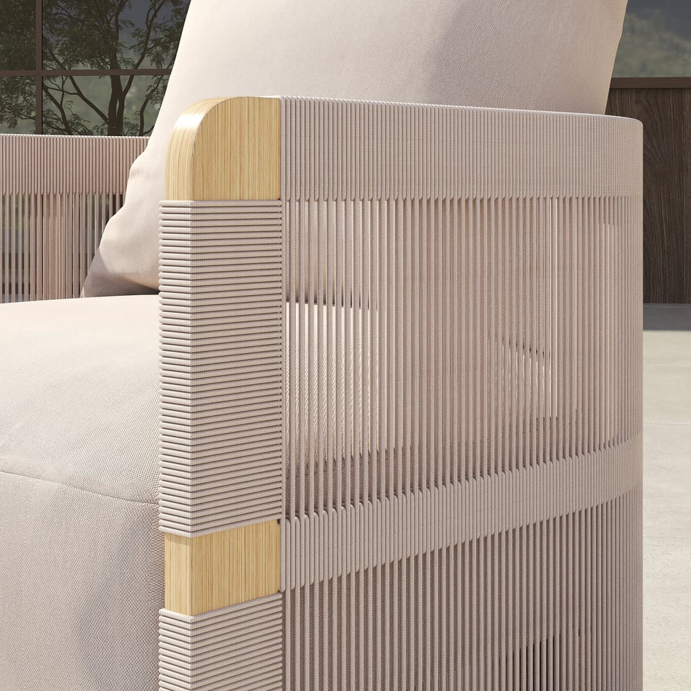 2-Pieces Outdoor Khaki Handwoven Rope Swivel Chair window image