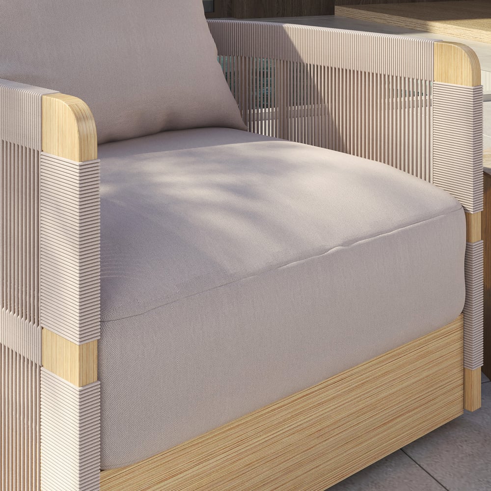 2-Pieces Outdoor Khaki Handwoven Rope Swivel Chair window image