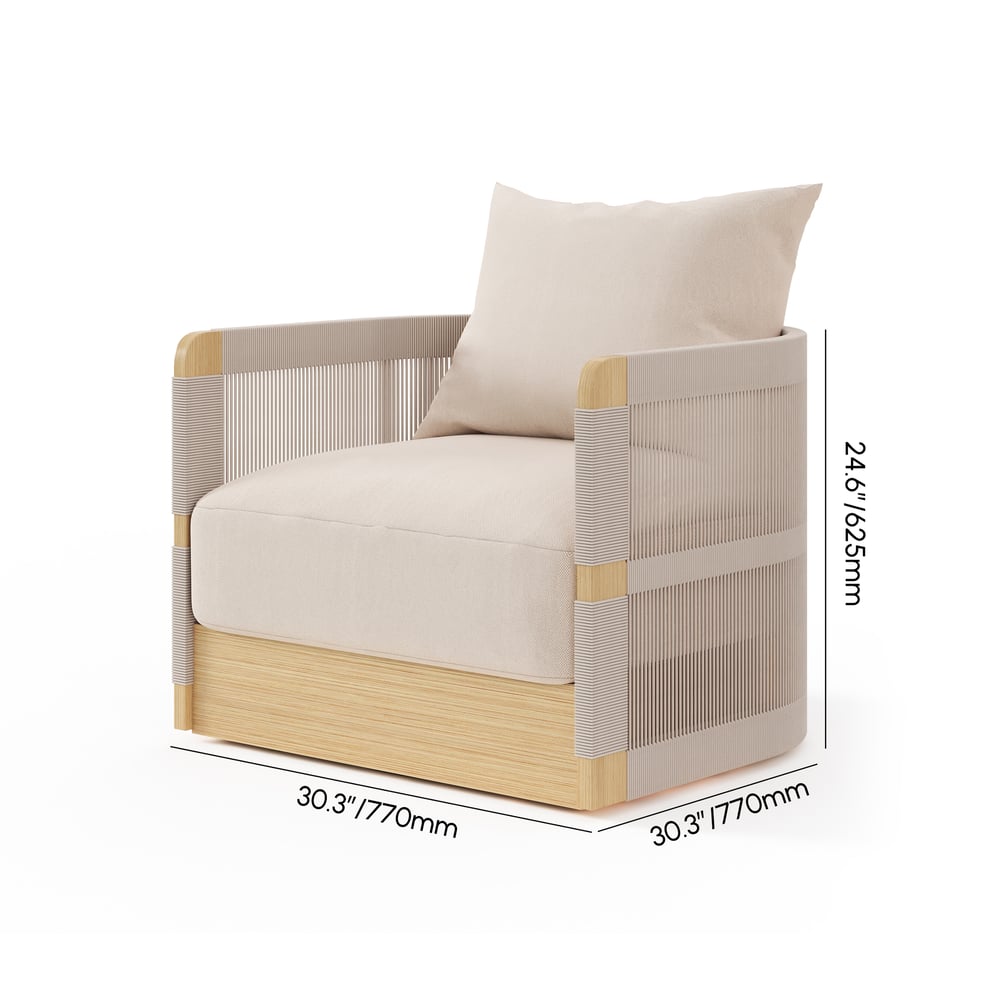 Outdoor Khaki Handwoven Rope Swivel Chair weights dimensions image