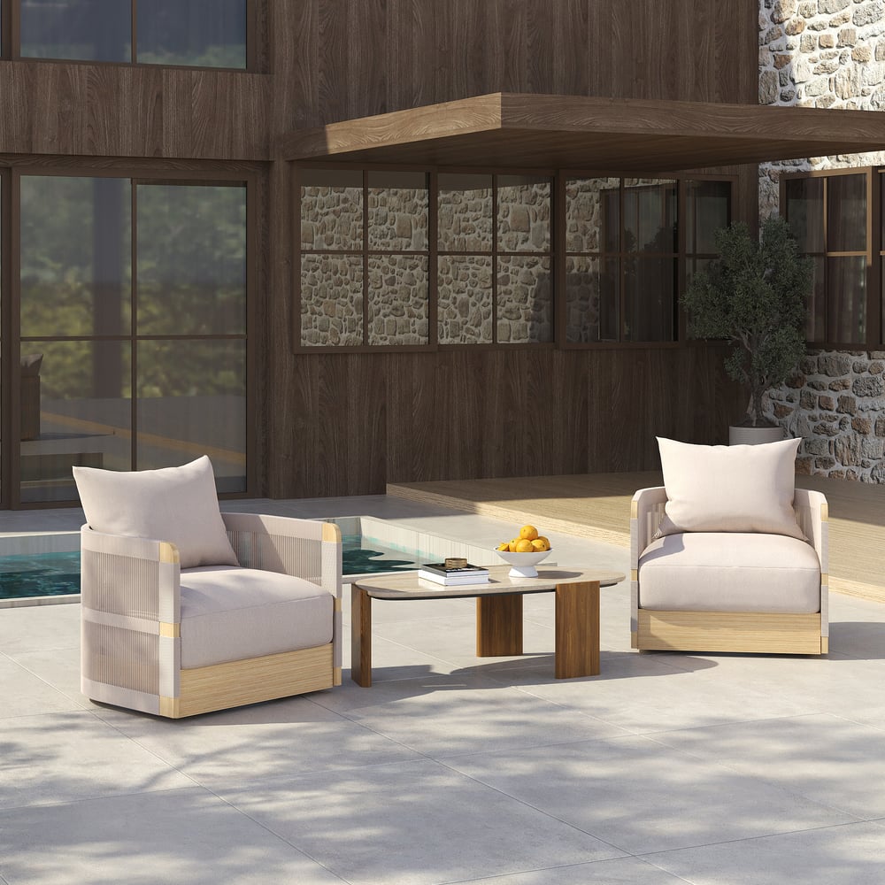 2-Pieces Outdoor Khaki Handwoven Rope Swivel Chair window image