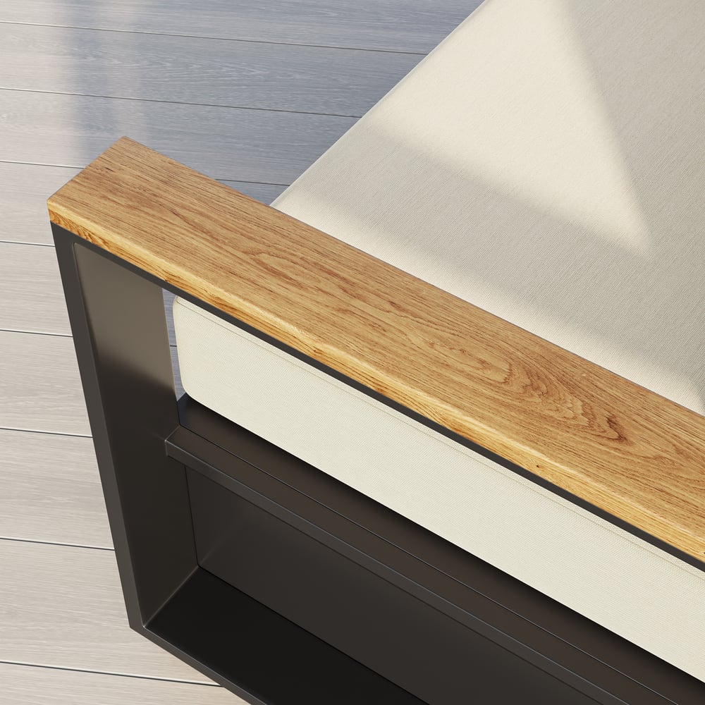 Outdoor Beige Wood & Aluminum Swivel Chair with Cushion Set of 2 window image