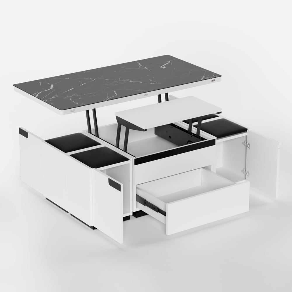 Moderne in hoogte verstelbare salontafel van gesinterde steen met laden, 120 cm Vensterafbeelding