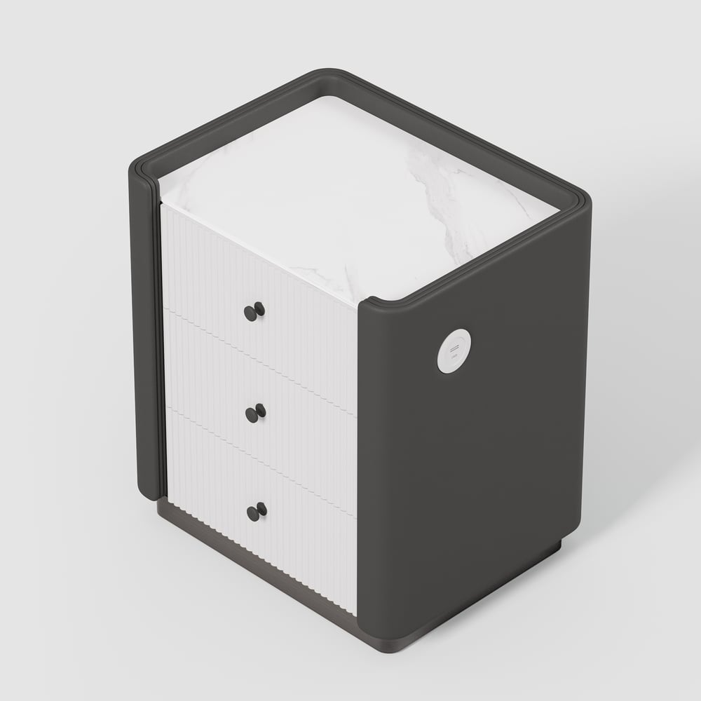 Modern 3-Drawer Nightstand with Sintered Stone Top & USB Port